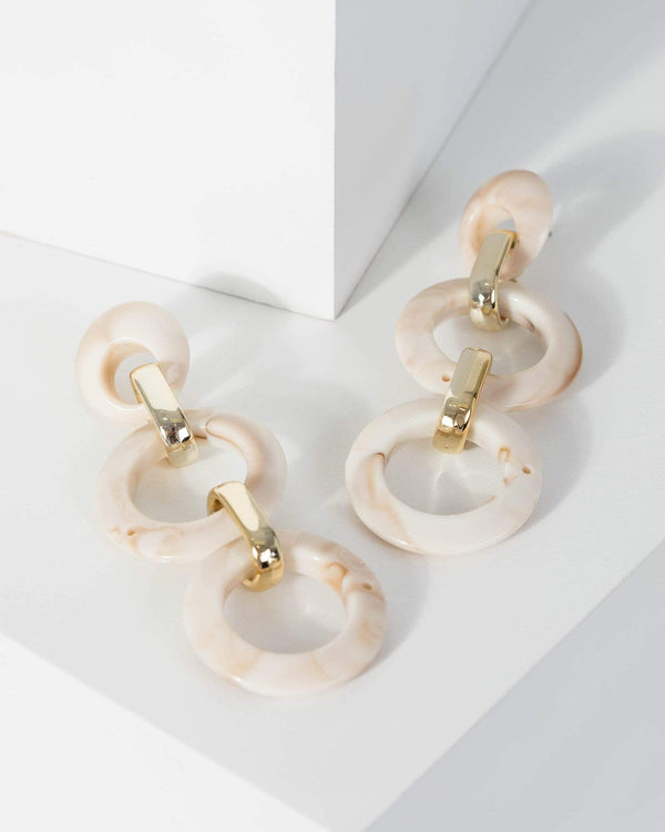 Beige Multi Circle Linked Chain Drop Earrings | Earrings