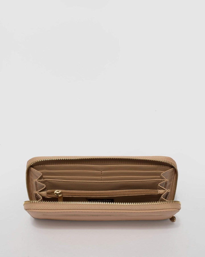 Beige Nina Embossed Plate Zip Around Wallet | Wallets