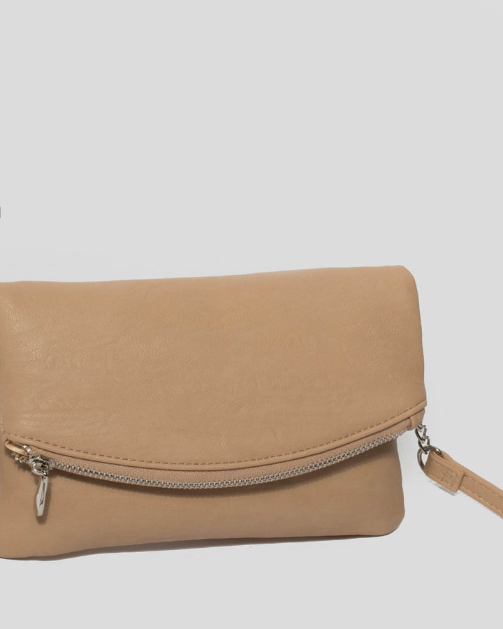 Beige Zoe Fold Over Clutch Bag | Clutch Bags