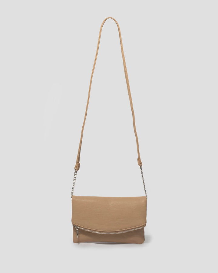 Beige Zoe Fold Over Clutch Bag | Clutch Bags