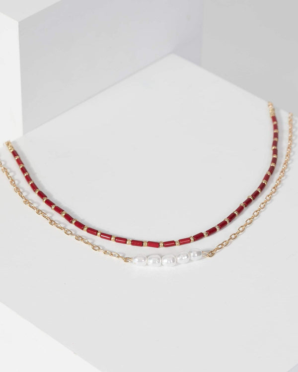 Berry Layered Pearls And Beads Necklace | Necklaces
