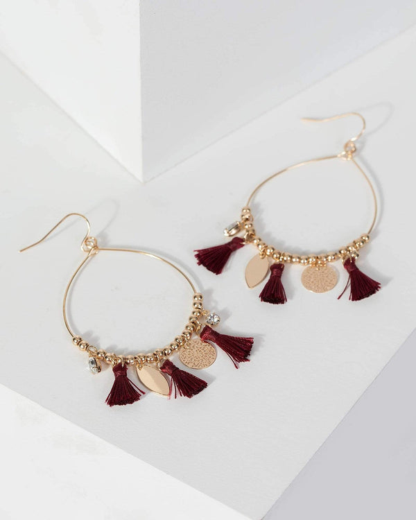 Berry Tassel And Bead Circle Drop Earrings | Earrings