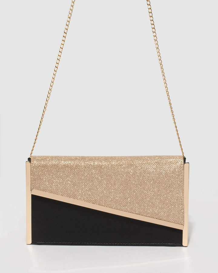 Black and Gold Jessie Diagonal Bar Clutch Bag | Clutch Bags
