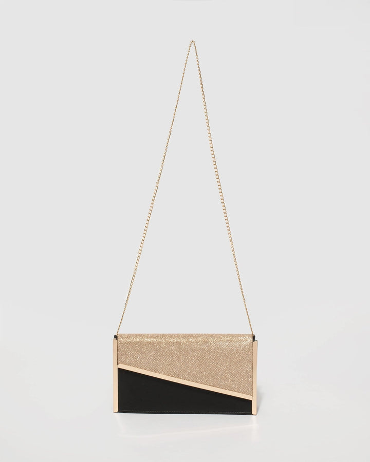 Black and Gold Jessie Diagonal Bar Clutch Bag | Clutch Bags