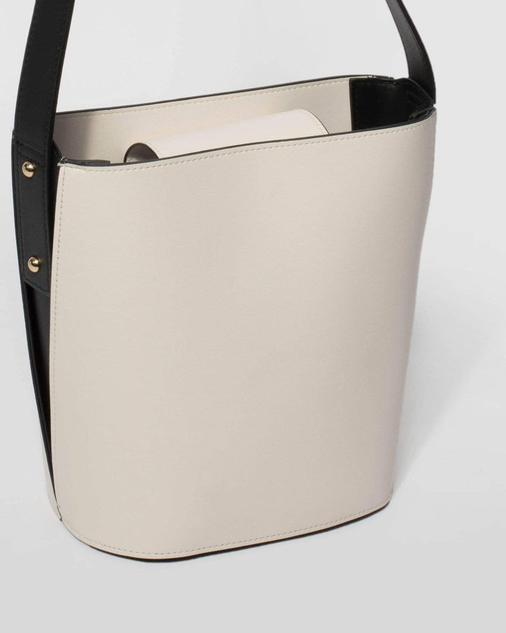 Black and Ivory Abby Bucket Tote Bag | Tote Bags