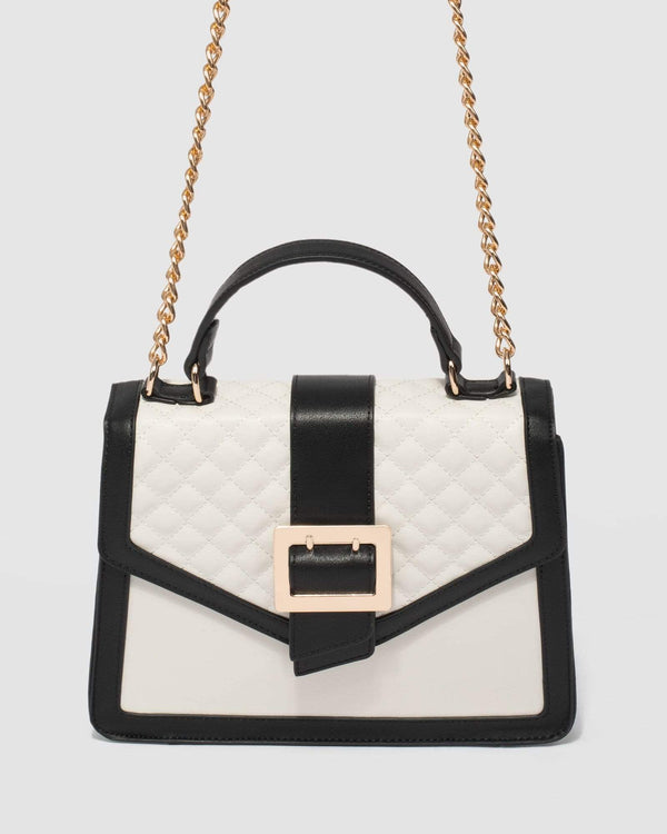 Black and Ivory Cora Quilt Buckle Tote Bag | Tote Bags