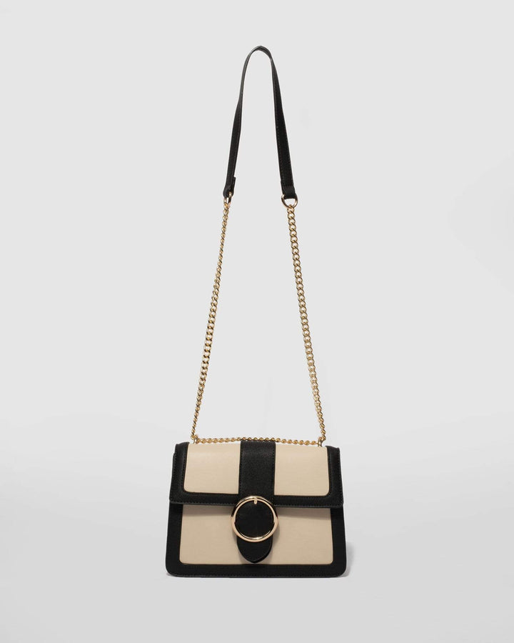 Black and Ivory Round Buckle Crossbody Bag | Crossbody Bags
