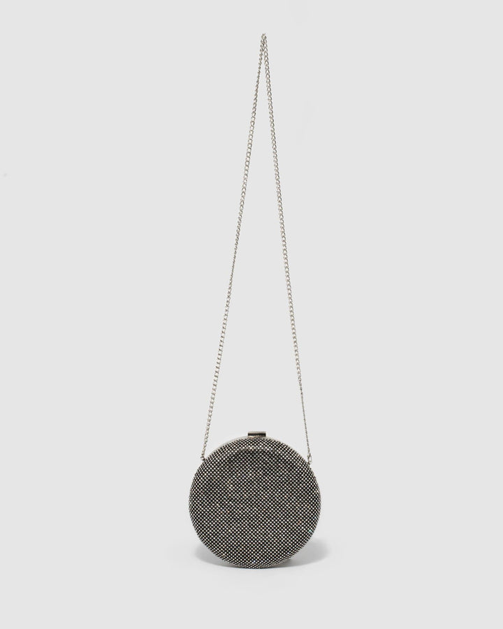 Black and Silver Lacey Round Clutch Bag | Clutch Bags