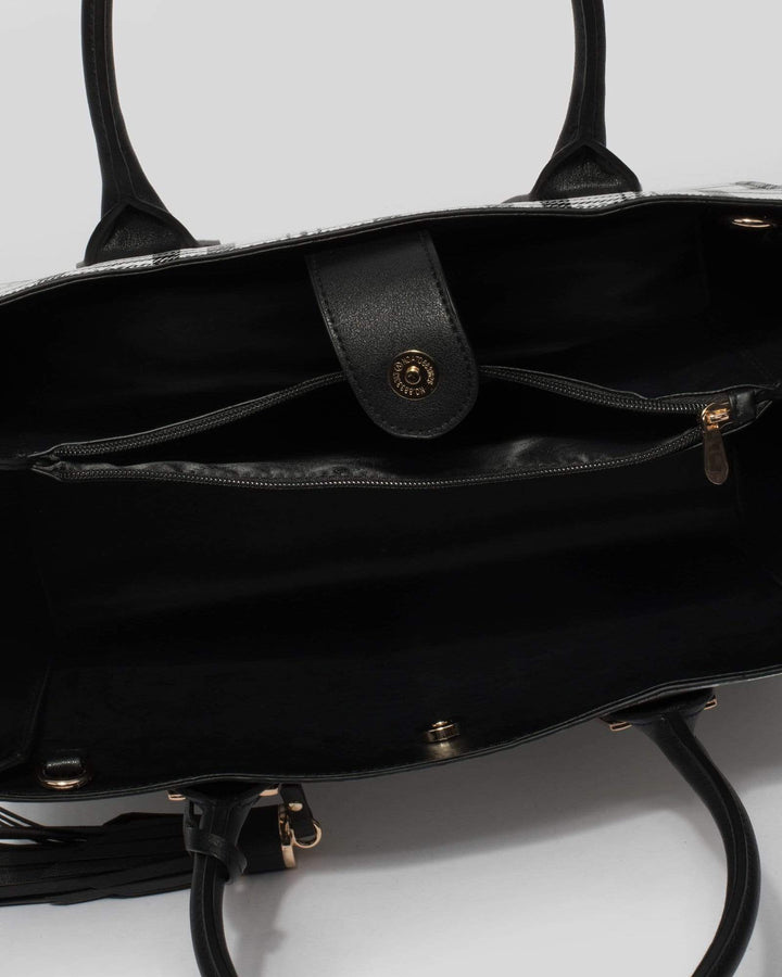 Black and White Mila Tassel Tote Bag | Tote Bags