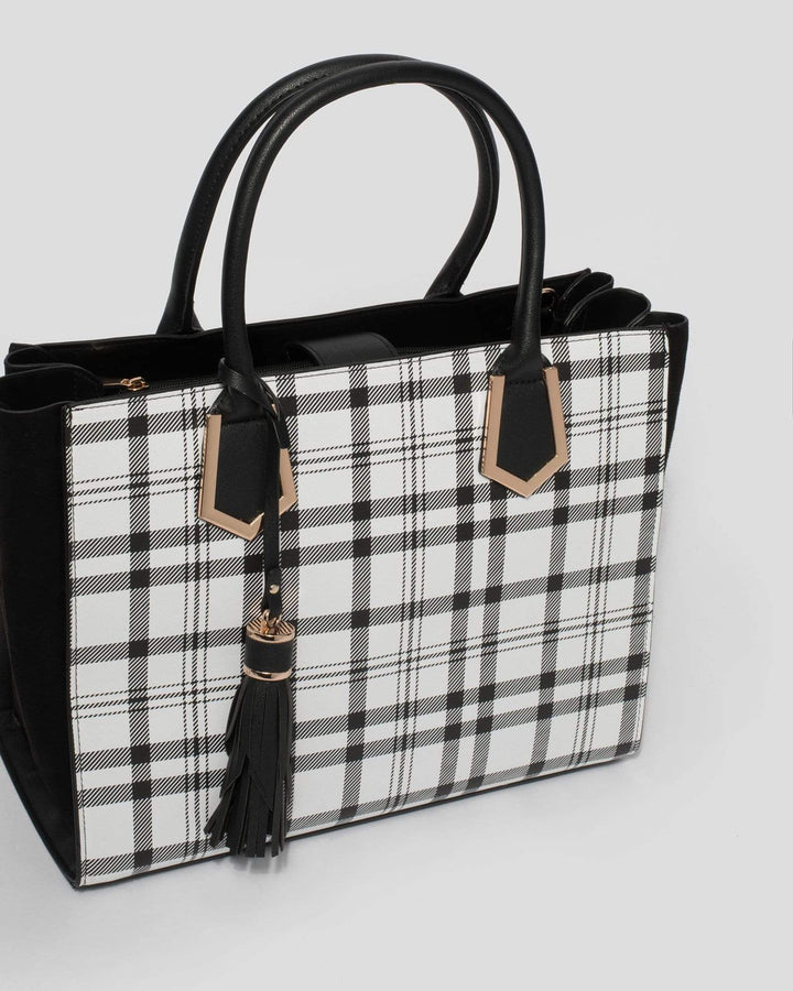Black and White Mila Tassel Tote Bag | Tote Bags