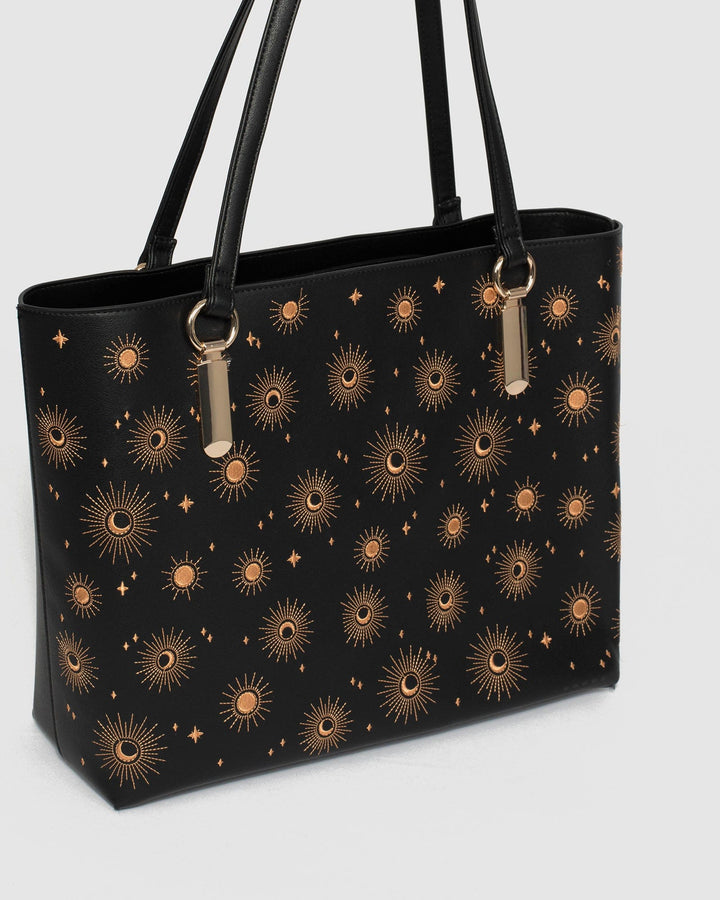 Black Angelina Embroidered Star Tote Bag | Tote Bags