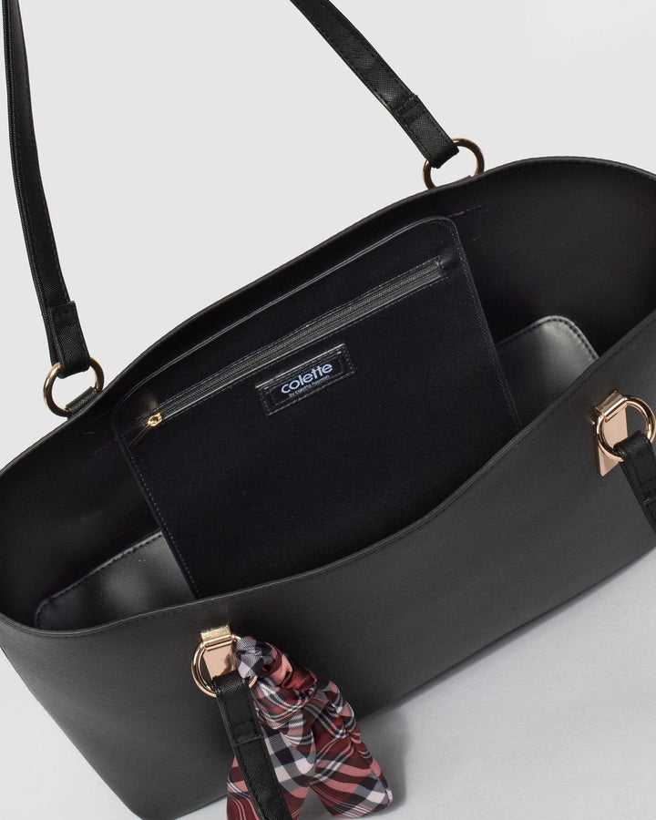 Black Angelina Scarf Tote Bag | Tote Bags