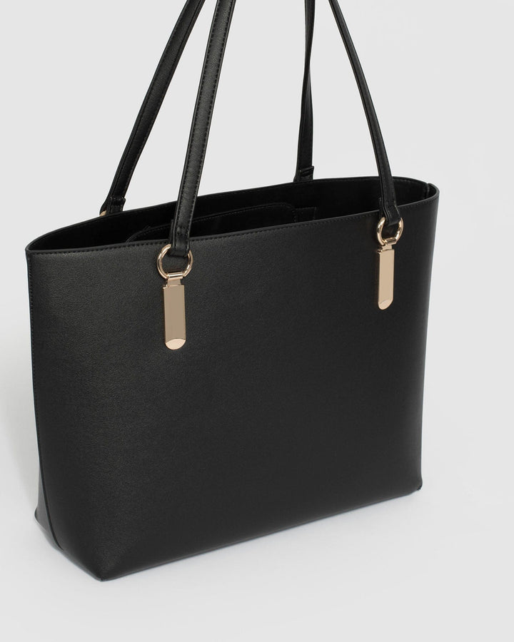 Black Angelina Tote Bag With Gold Hardware | Tote Bags
