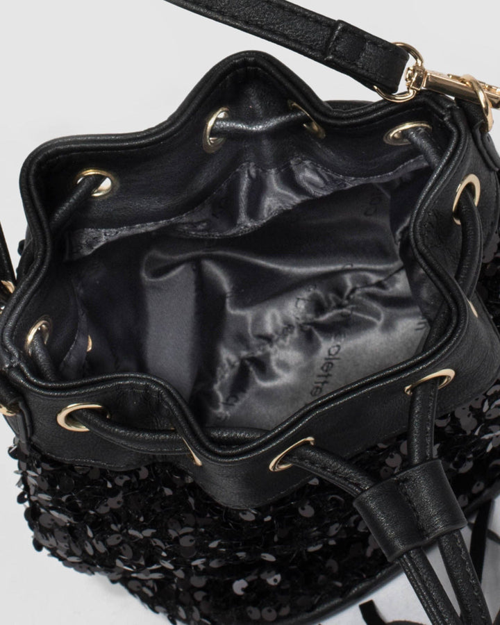Colette by Colette Hayman Black Anna Sequin Bucket Bag