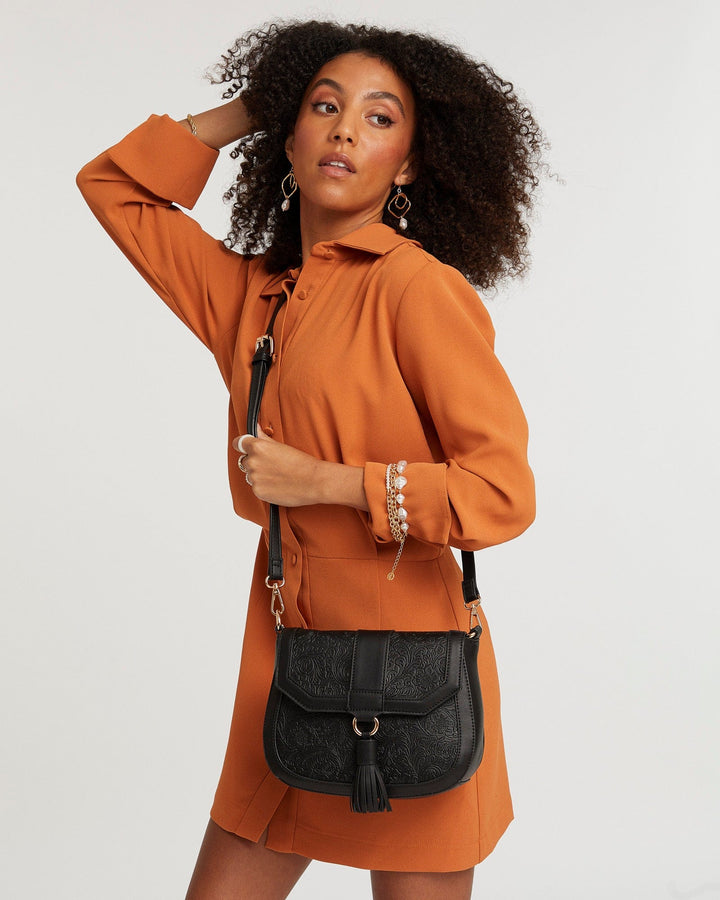 Colette by Colette Hayman Black Aria Tassel Saddle Bag