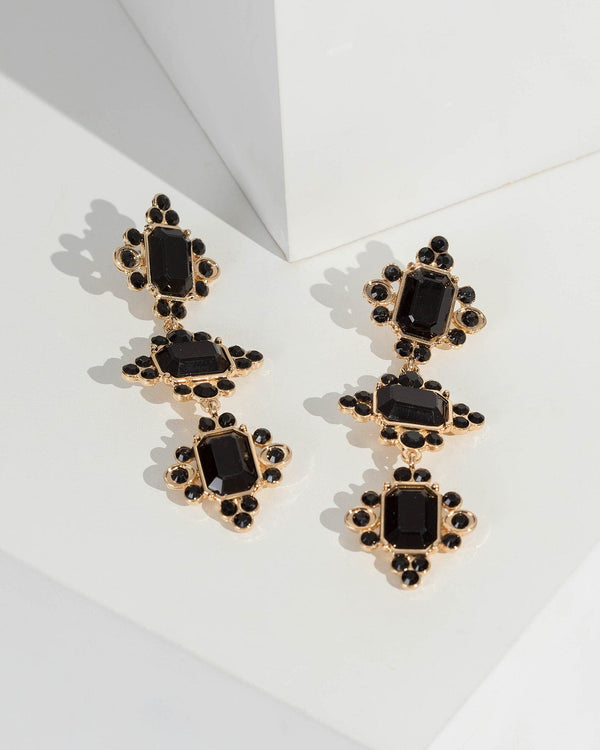 Black Art Deco Drop Stud Earrings | Earrings