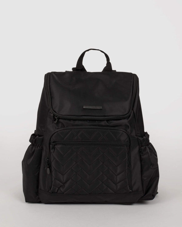 Black Baby Bag Backpack with Gunmetal Hardware | Baby Bags