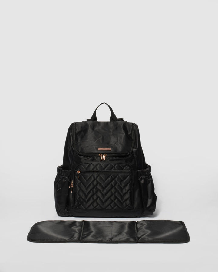 Black Baby Bag Backpack with Rose Gold Hardware | Baby Bags