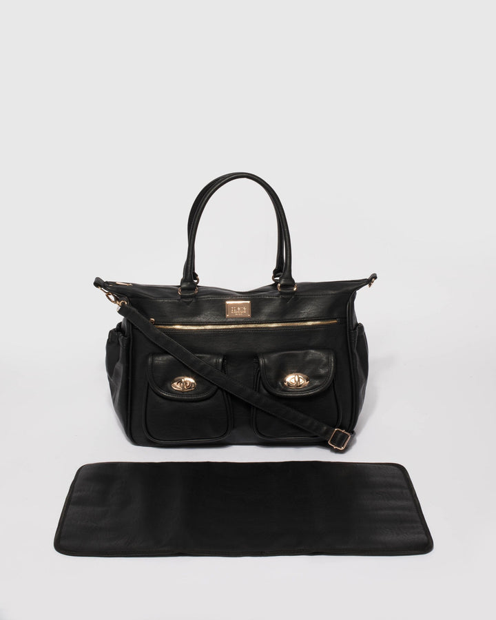 Black Baby Travel Bag With Gold Hardware | Baby Bags