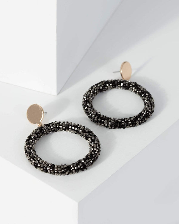Black Beaded Circle Drop Earrings | Earrings