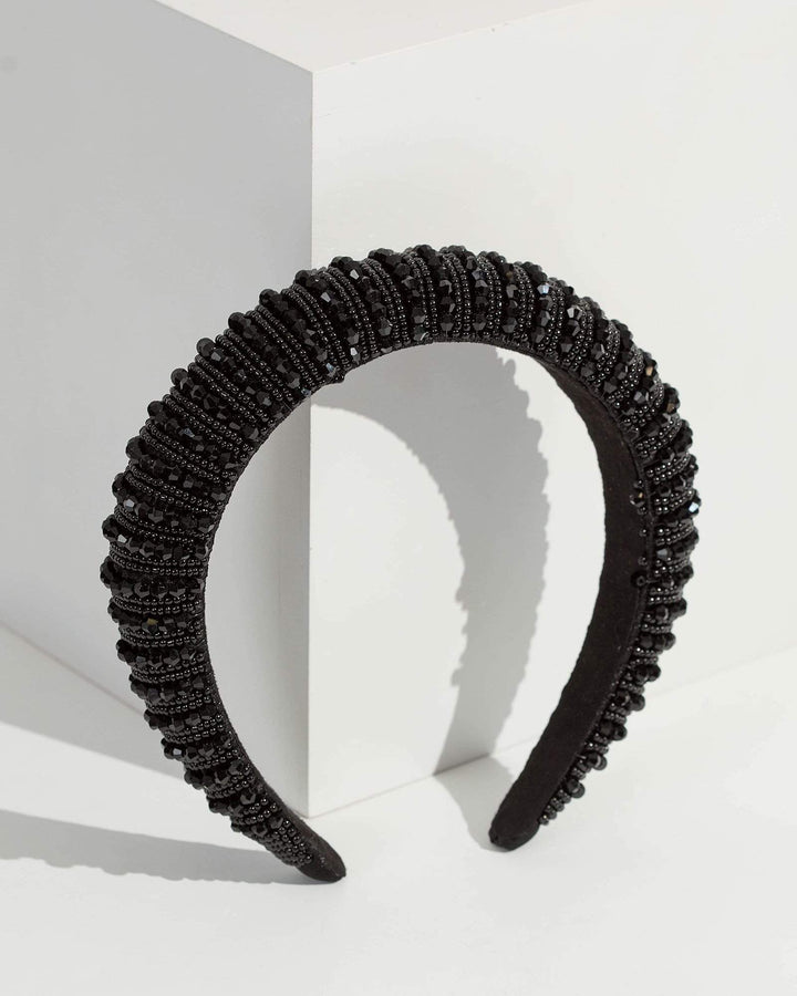 Black Beaded Panels Headband | Hair Accessories