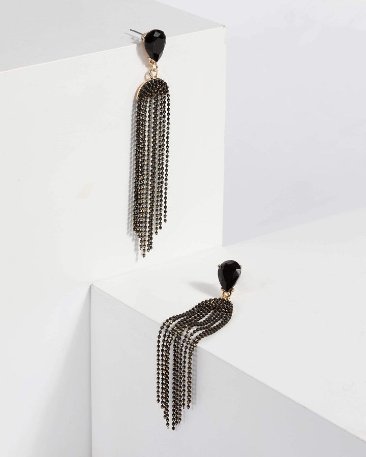 Black Beaded Tassel Drop Earrings | Earrings