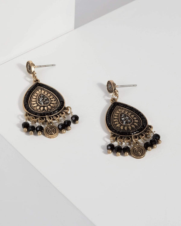 Black Beaded Tassel Drop Earrings | Earrings