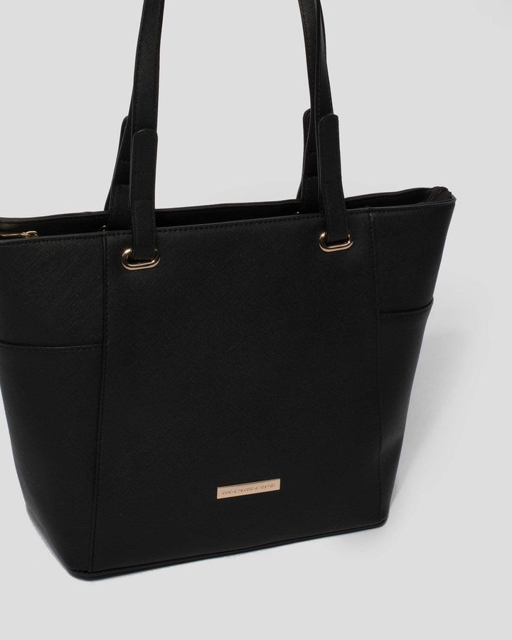 Black Carissa Tote Bag With Gold Hardware | Tote Bags
