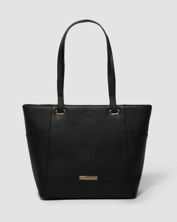 Black Carissa Tote Bag With Gold Hardware | Tote Bags