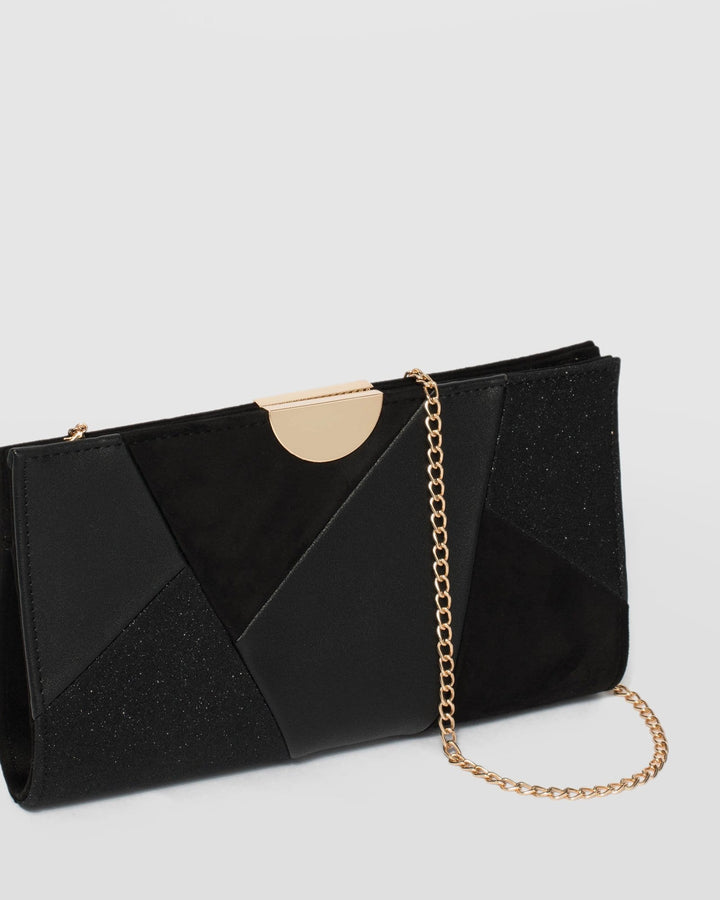 Black Carlie Panel Clutch Bag | Clutch Bags