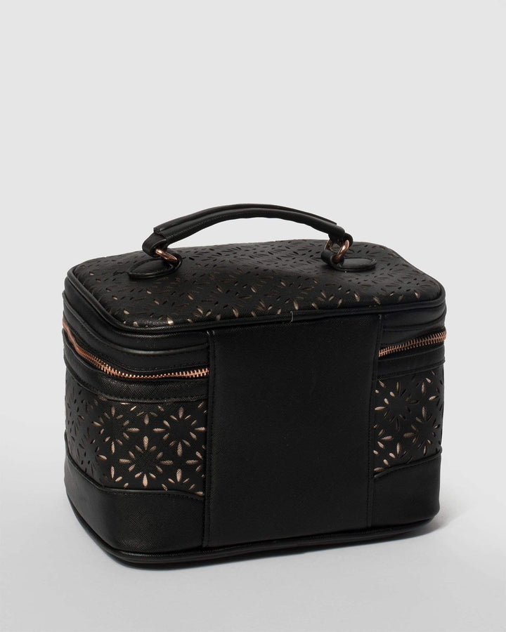 Black Cosmetic Case Pack With Rose Gold Hardware | Cosmetic Cases