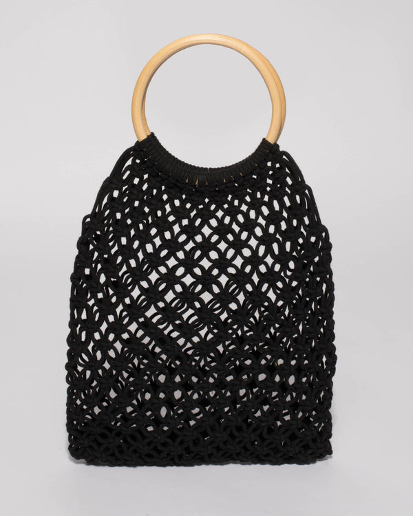 Colette by Colette Hayman Black Crochet Cane Small Bag