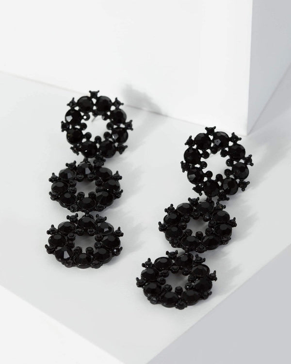 Black Crystal Circle Drop Earrings | Earrings