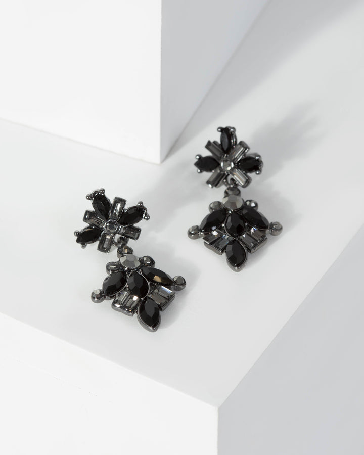 Black Crystal Cluster Drop Earrings | Earrings