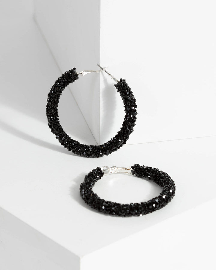 Black Crystal Cluster Hoops Earrings | Earrings