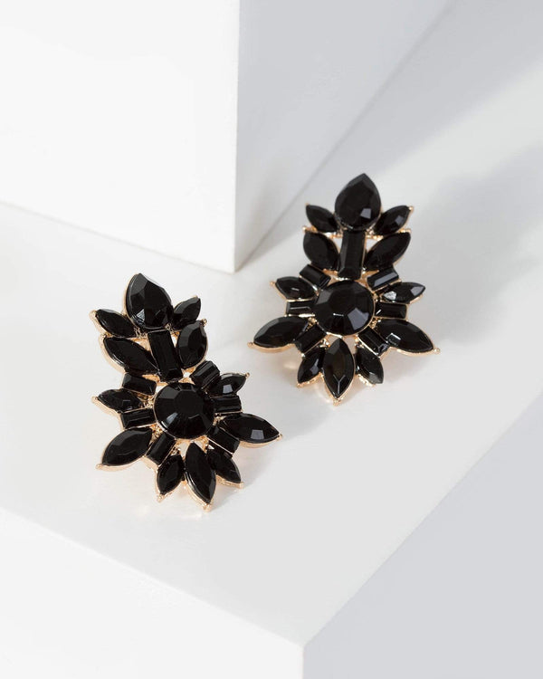 Black Crystal Cluster Stud Earrings | Earrings