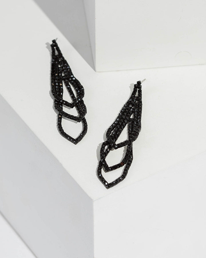 Black Crystal Cup Chain Drop Earrings | Earrings