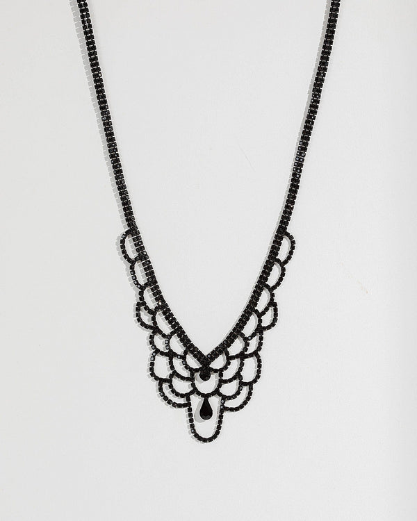 Black Crystal Cup Chain Statement Necklace | Necklaces
