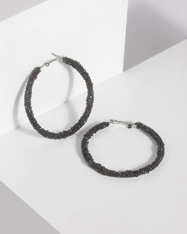 Black Crystal Hoop Earrings | Earrings