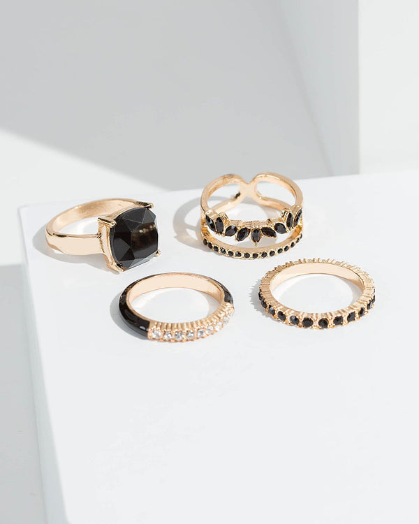 Colette by Colette Hayman Black Crystal Mixed Ring Pack