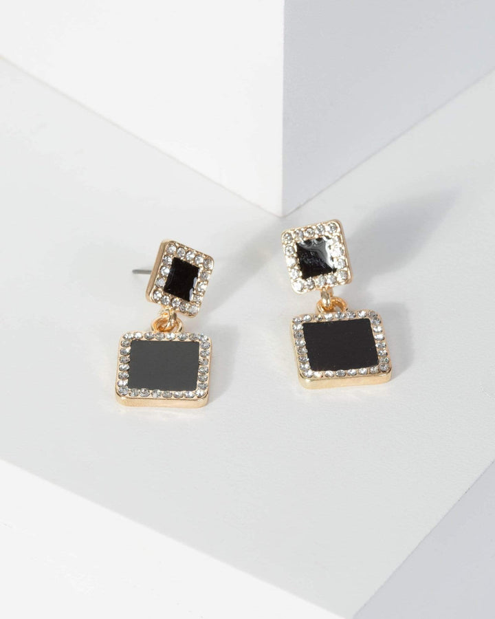 Black Crystal Pave Square Drop Earrings | Earrings