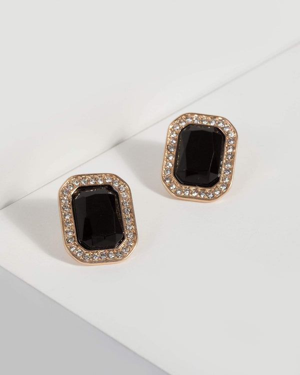 Black Crystal Stone Stud Earrings | Earrings