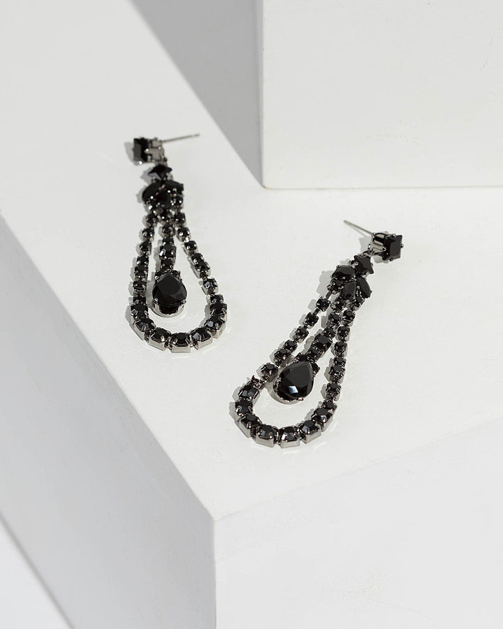 Black Crystal Tear Drop Evening Earrings | Earrings