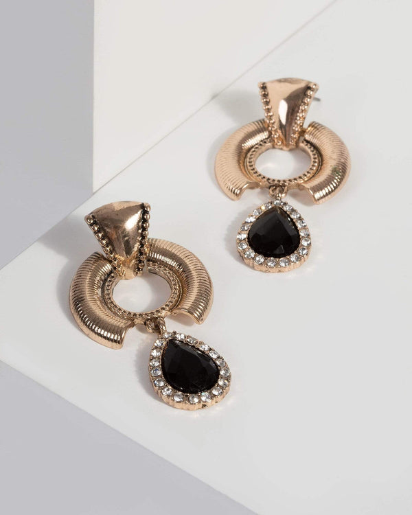 Black Crystal Teardrop Detail Drop Earrings | Earrings