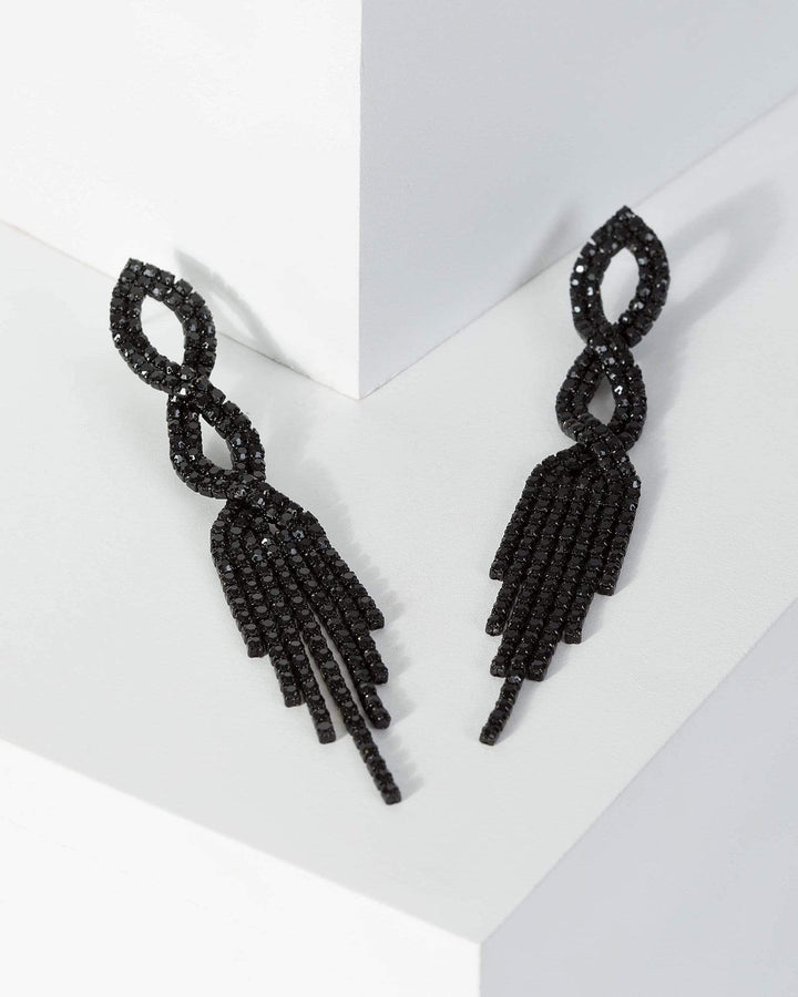 Black Crystal Twist Drop Earrings | Earrings