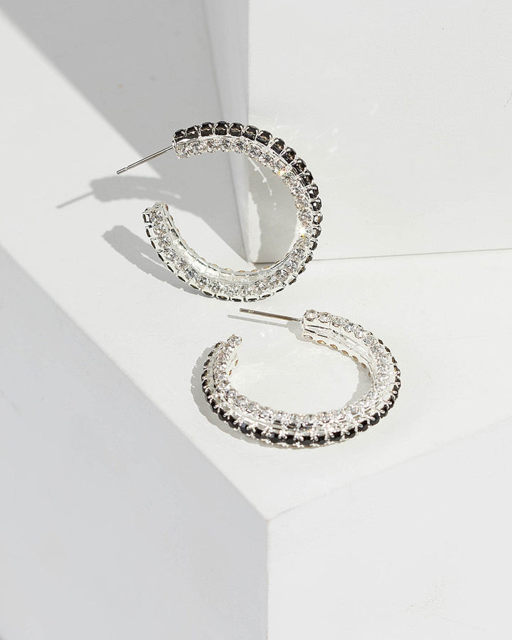 Black Crystal Wrapped Hoop Earrings | Earrings