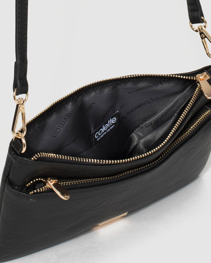Black Demi Double Crossbody Bag With Gold Hardware | Crossbody Bags