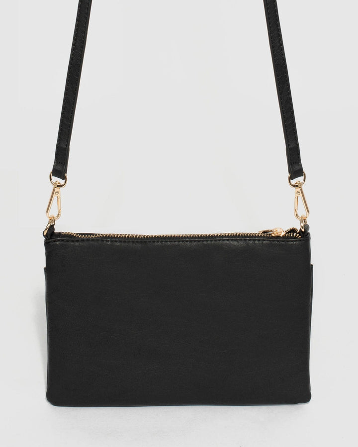 Black Demi Double Crossbody Bag With Gold Hardware | Crossbody Bags