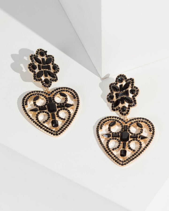 Black Diamond Heart Stud Earrings | Earrings