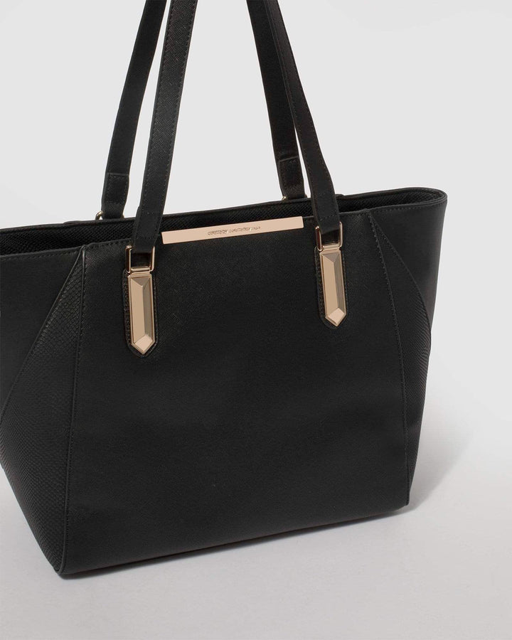 Black Domi Hardware Tote Bag With Gold Hardware | Tote Bags